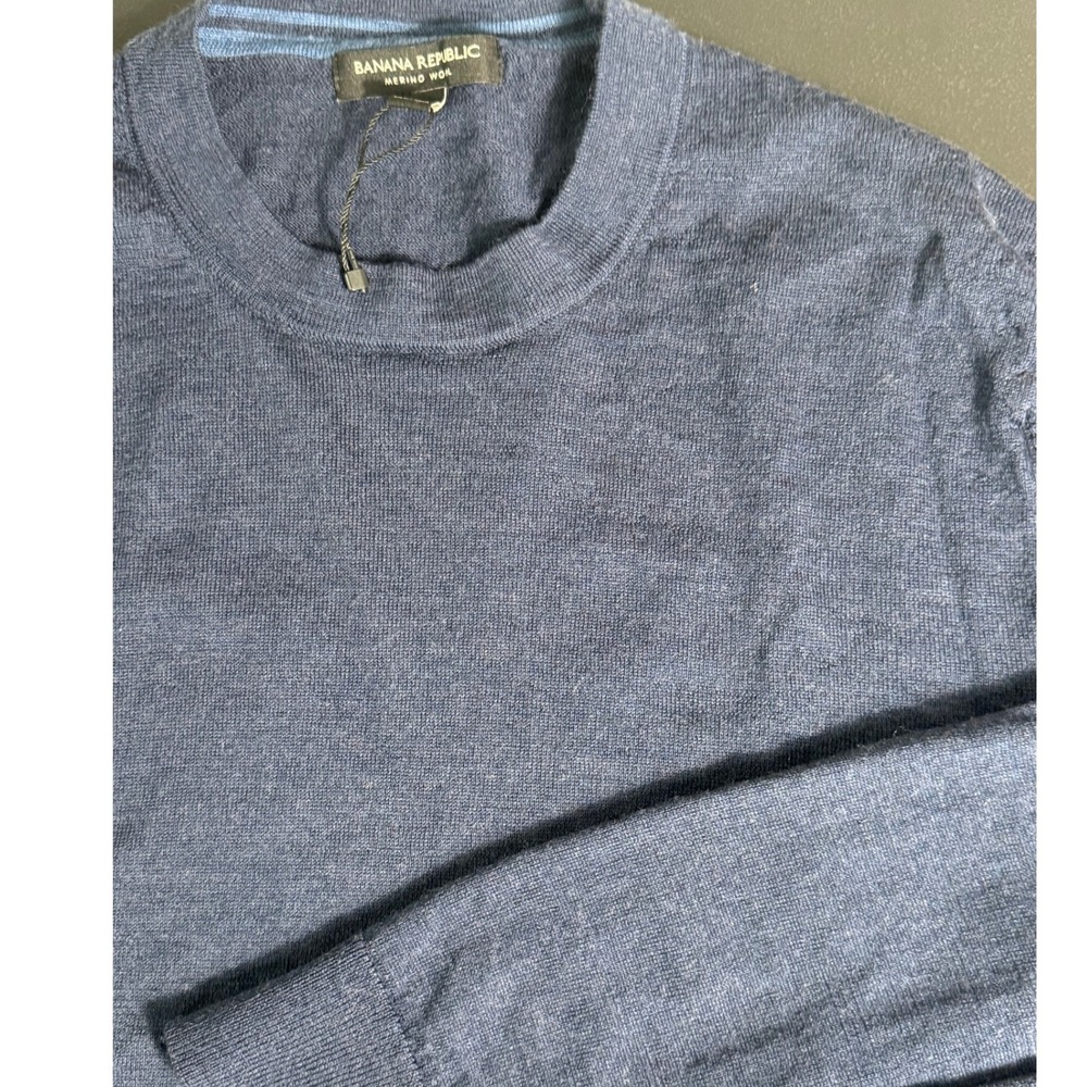 Banana Republic Men Navy Blue Merino Wool Crew Neck Sweater Size M